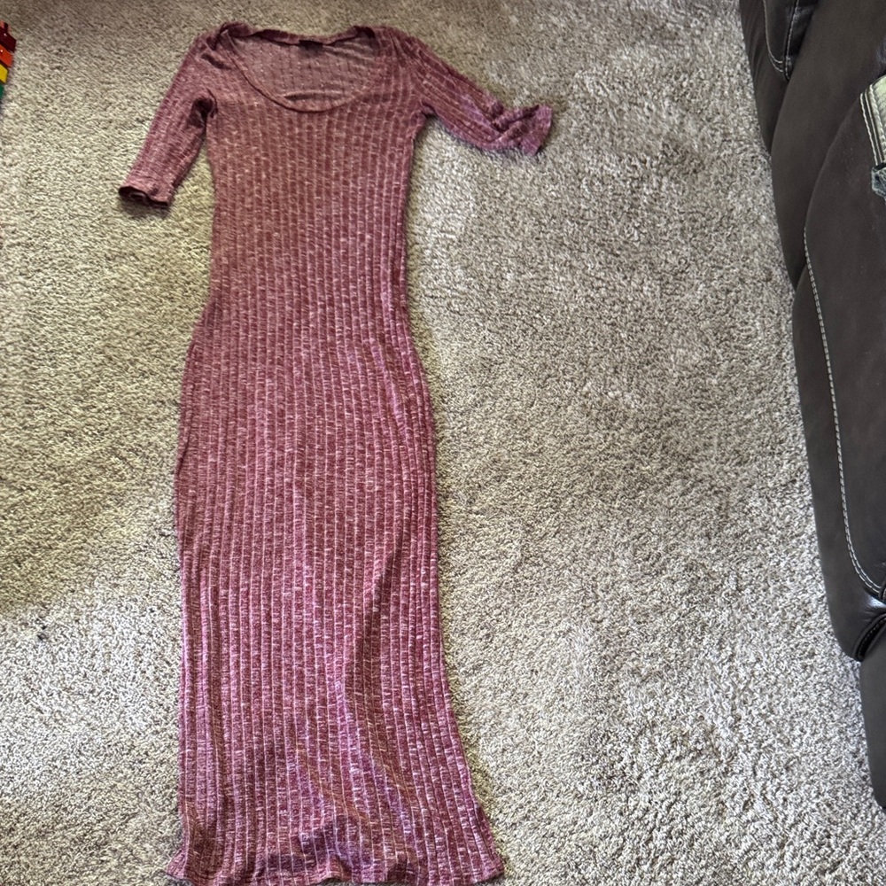 ALLOY Heather Mauve/Maroon Long Sleeve Ribbed Dress